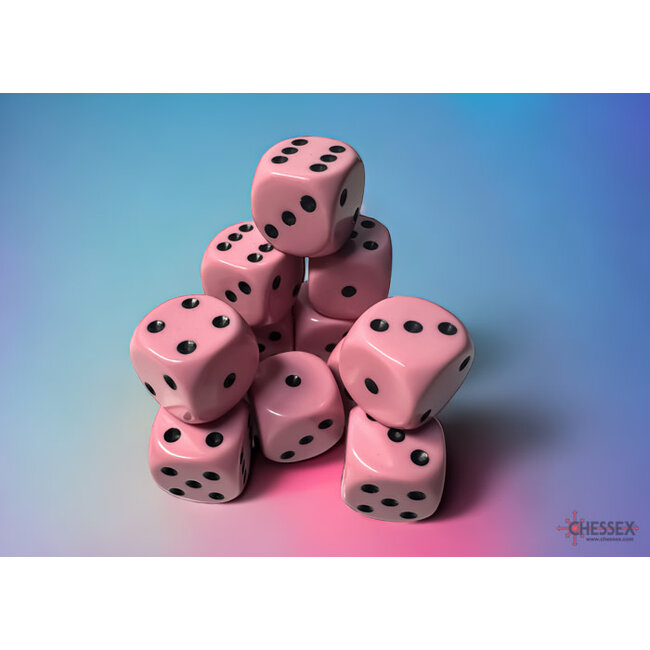 Chessex Chessex: Pastel Pink/black - 12 Opaque 16mm D6 Dice Block
