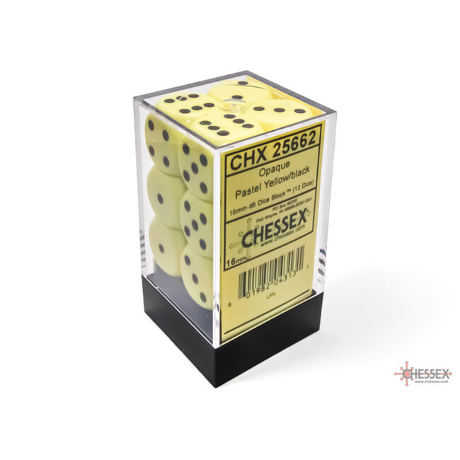 Chessex Chessex: Pastel Yellow/black - 12 Opaque 16mm D6 Dice Block