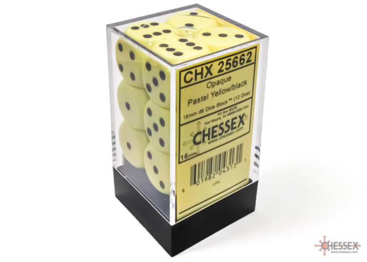 Chessex Chessex: Pastel Yellow/black - 12 Opaque 16mm D6 Dice Block