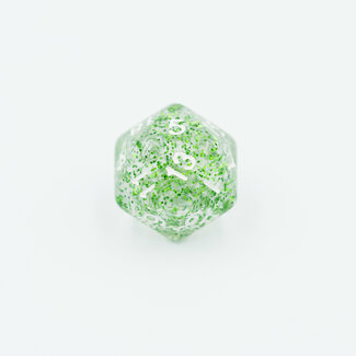 Würfelz D20 - Clear Glittering Green - White