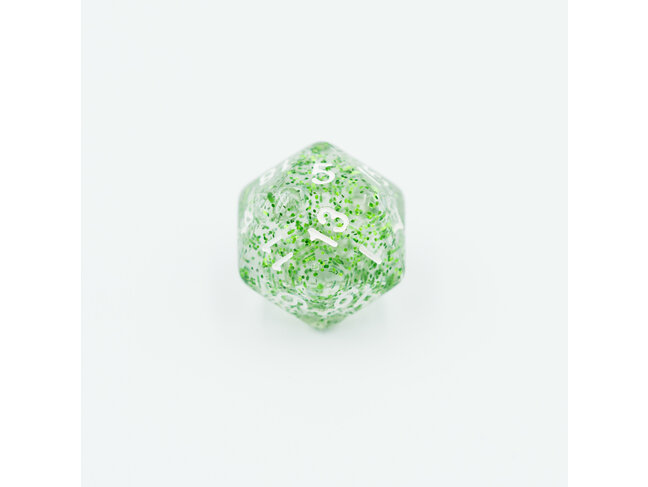 Würfelz D20 - Clear Glittering Green - White