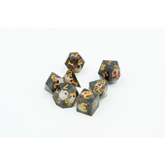 Würfelz Black Gold Skulls - 7 Die Sharp Edged Resin Set