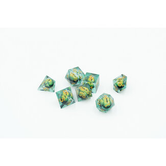 Würfelz Pearl Pattern Green Dragon Eye with Blue - 7 Die Sharp Edged Resin Set