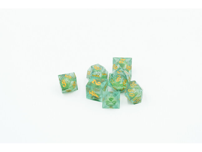 Würfelz Green Glitter - 7 Die Sharp Edged Resin Set