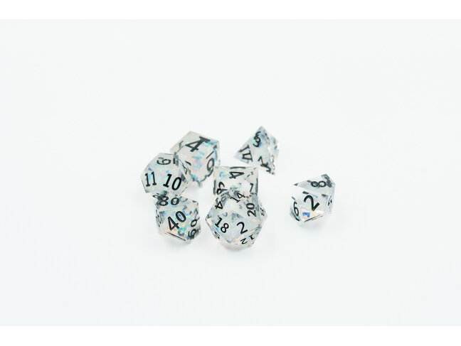 Würfelz Gold Foil Transparent with Black - 7 Die Sharp Edged Resin Set