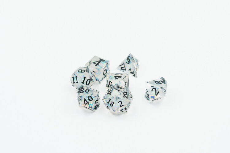 Würfelz Würfelz: Gold Foil Transparent with Black - 7 Die Sharp Edged Resin Set