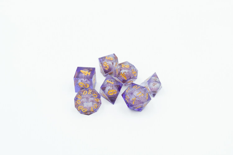 Würfelz Würfelz: Violet Golden Glitter - 7 Die Sharp Edged Resin Set