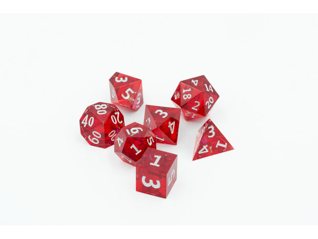 Würfelz Gold Foil Red with Silver - 7 Die Sharp Edged Resin Set