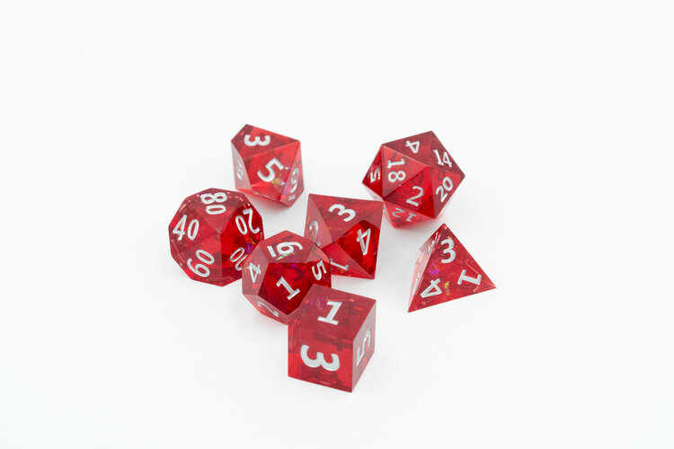 Würfelz Würfelz: Gold Foil Red with Silver - 7 Die Sharp Edged Resin Set