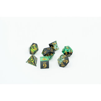Würfelz Pearl Pattern Green Dragon Eye with Black - 7 Die Sharp Edged Resin Set