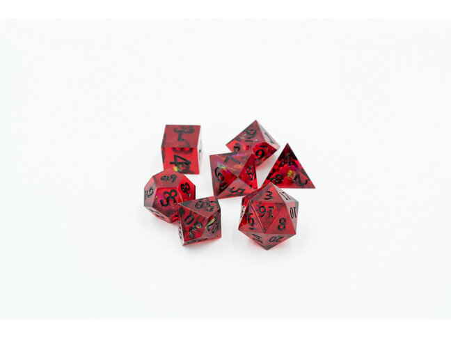 Würfelz Gold Foil Red with Black - 7 Die Sharp Edged Resin Set