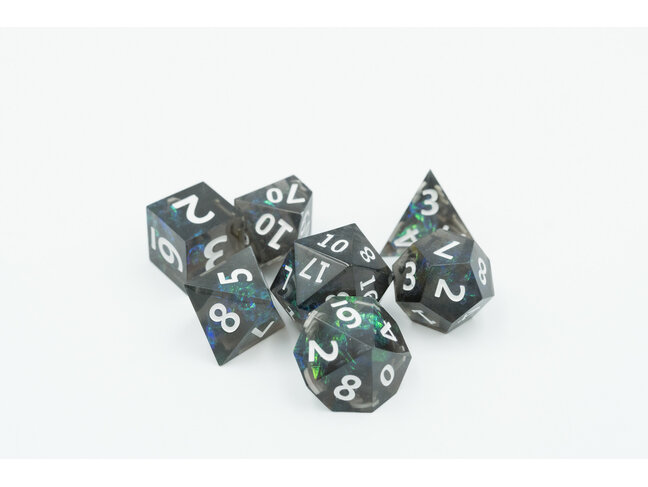 Würfelz Gold Foil Black with White - 7 Die Sharp Edged Resin Set