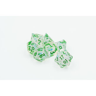 Würfelz Gold Foil Transparent with Green - 7 Die Sharp Edged Resin Set