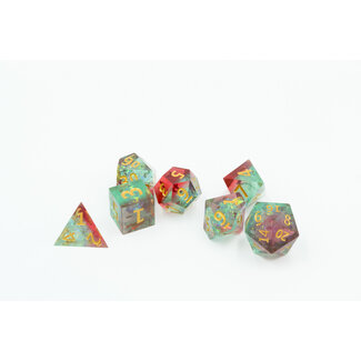 Würfelz Gold Foil Red & Green with Gold - 7 Die Sharp Edged Resin Set