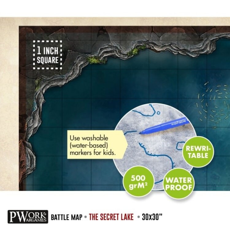 PWork Wargames PWork Wargames: Rewritable Battle Map - Square - 30"x30" - The Secret Lake