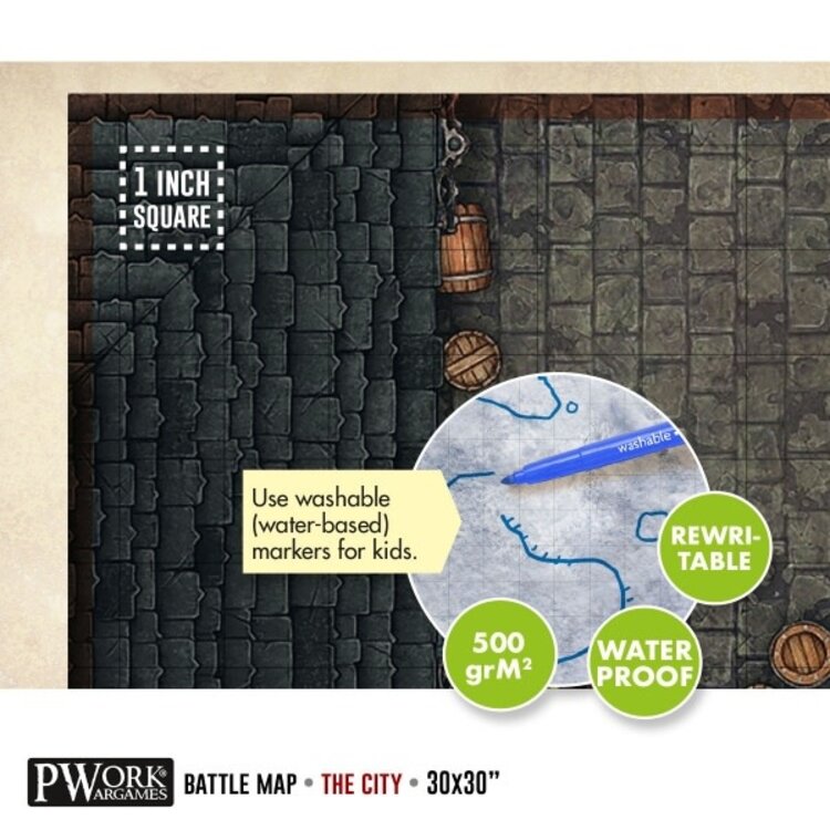 PWork Wargames PWork Wargames: Rewritable Battle Map - Square - 30"x30" - The City
