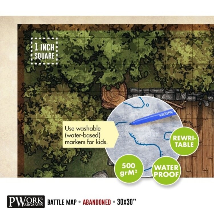 PWork Wargames PWork Wargames: Rewritable Battle Map - Square - 30"x30" - Abandoned