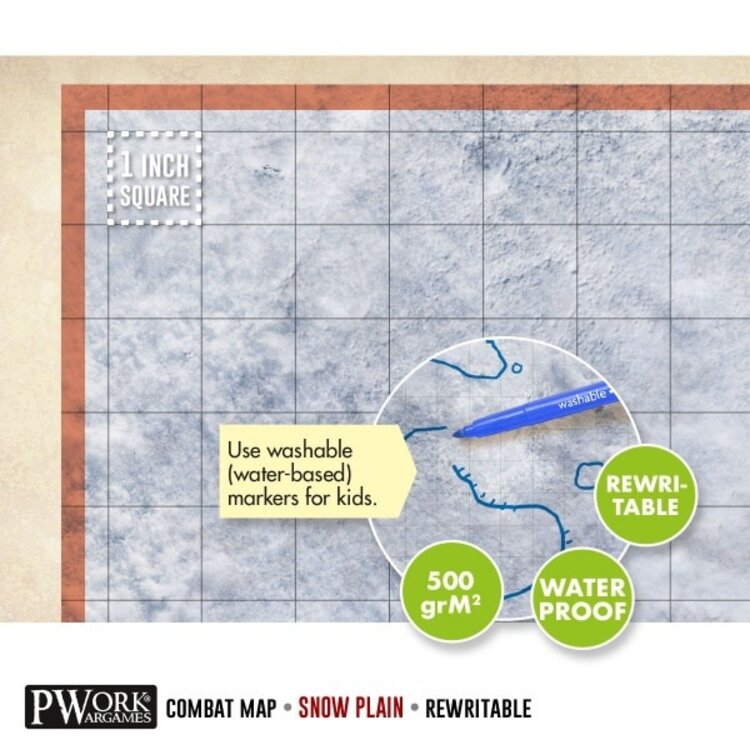 PWork Wargames PWork Wargames: Rewritable Map - Square - 24"x24" - Snow Plain