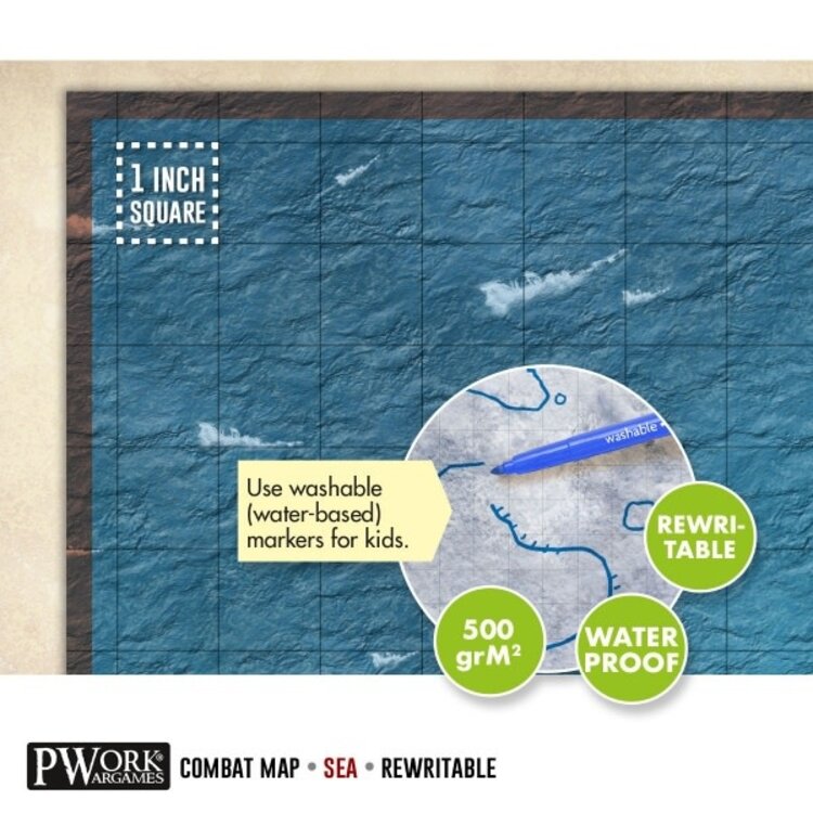 PWork Wargames PWork Wargames: Rewritable Map - Square - 24"x24" - Sea