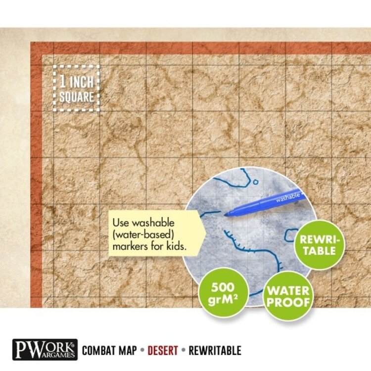 PWork Wargames PWork Wargames: Rewritable Map - Square - 24"x24" - Desert