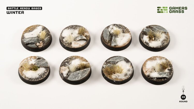 Gamers Grass GamersGrass: Bases - Winter - Round 28mm - Battle Ready (8)