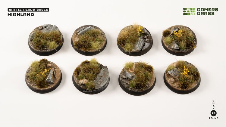 Gamers Grass GamersGrass: Bases - Highland - Round 28mm - Battle Ready (8)