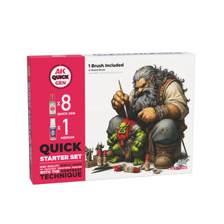 AK Interactive Quick Starter Set (8 Quick Gen, 1 Medium, 1 Brush)