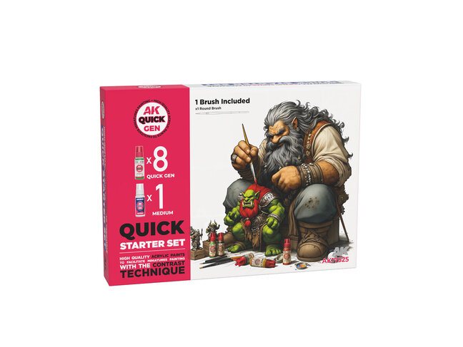 AK Interactive Quick Starter Set (8 Quick Gen, 1 Medium, 1 Brush)