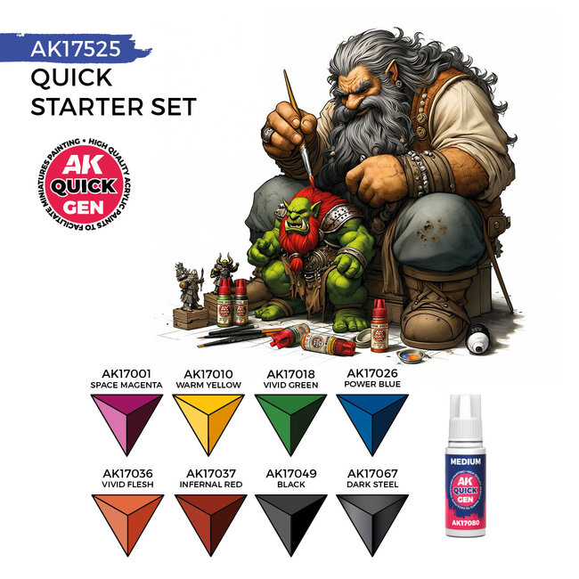 AK Interactive AK Interactive: Quick Starter Set (8 Quick Gen, 1 Medium, 1 Brush)