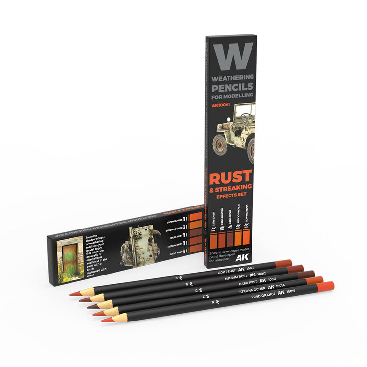 AK Interactive AK Interactive: Weathering Pencils - Rust & Streaking - Shading & Effects Set