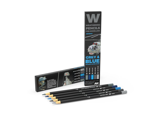 AK Interactive Weathering Pencils - Grey & Blue - Shading & Effects Set