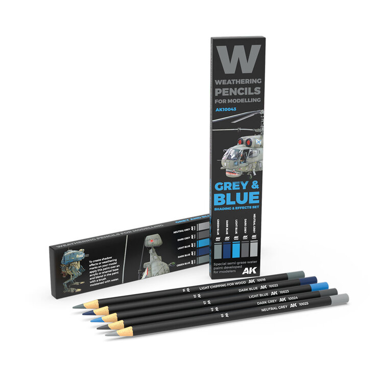 AK Interactive AK Interactive: Weathering Pencils - Grey & Blue - Shading & Effects Set