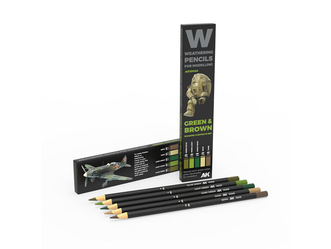 AK Interactive Weathering Pencils - Green & Brown - Shading & Effects Set