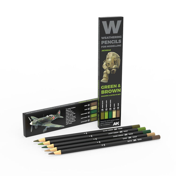 AK Interactive AK Interactive: Weathering Pencils - Green & Brown - Shading & Effects Set
