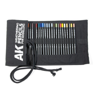 AK Interactive Full Range: Weathering Pencils - Cloth Case - 37 Units