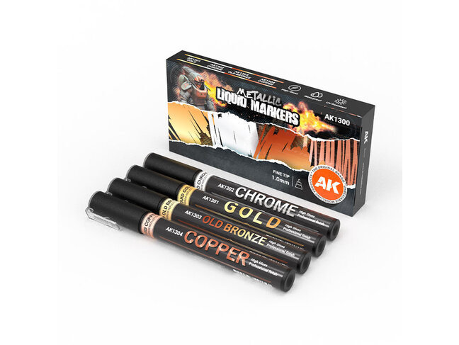 AK Interactive Metallic Liquid Markers - 4 Units Set