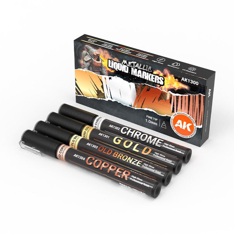 AK Interactive AK Interactive: Metallic Liquid Markers - 4 Units Set