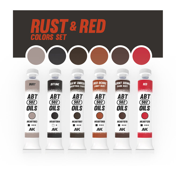 Abteilung 502 AK Interactive - ABT 502: Oils - Rust & Red Colors Set