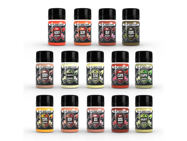 AK Interactive Full Range: Enamel Liquid Pigments - 14 Units