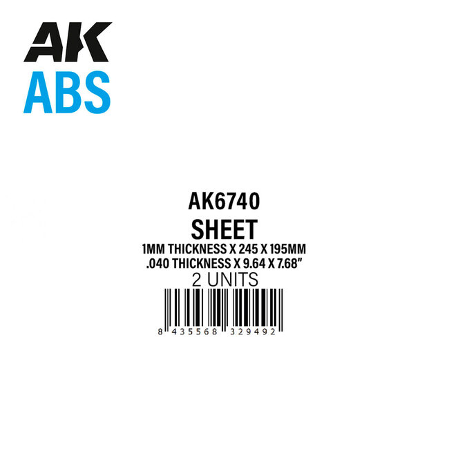AK Interactive AK Interactive: ABS Sheet - 1.0mm - 245 x 195mm (2 Units)