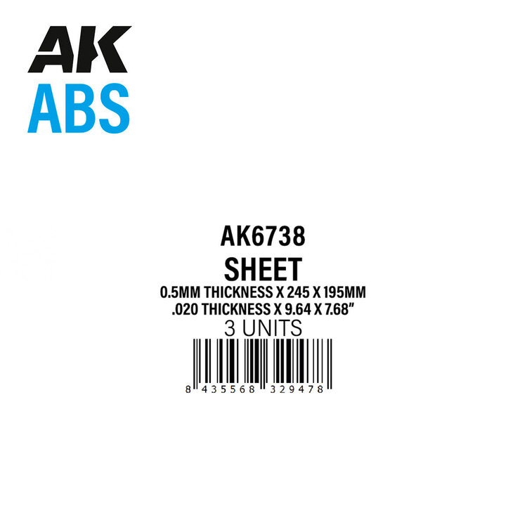 AK Interactive AK Interactive: ABS Sheet - 0.5mm - 245 x 195mm (3 Units)
