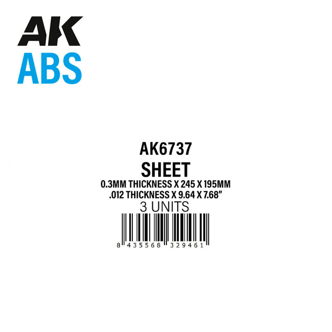 AK Interactive AK Interactive: ABS Sheet - 0.3mm - 245 x 195mm (3 Units)