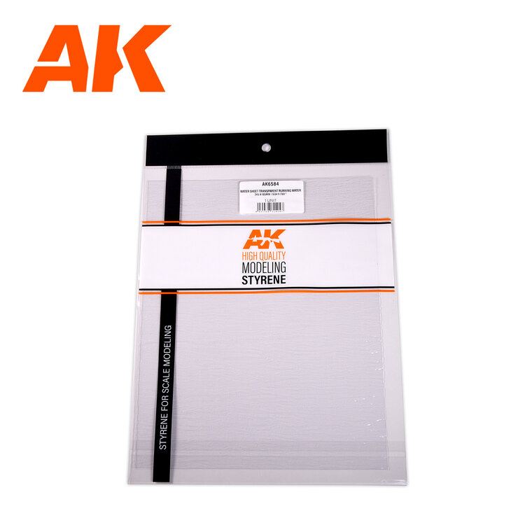 AK Interactive AK Interactive: Textured Styrene Sheet - Water Sheet Transparent - Running Water - 245 x 195mm (1 Unit)