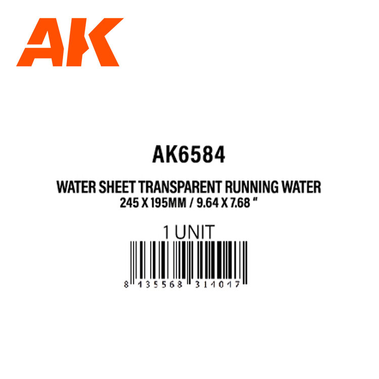 AK Interactive AK Interactive: Textured Styrene Sheet - Water Sheet Transparent - Running Water - 245 x 195mm (1 Unit)