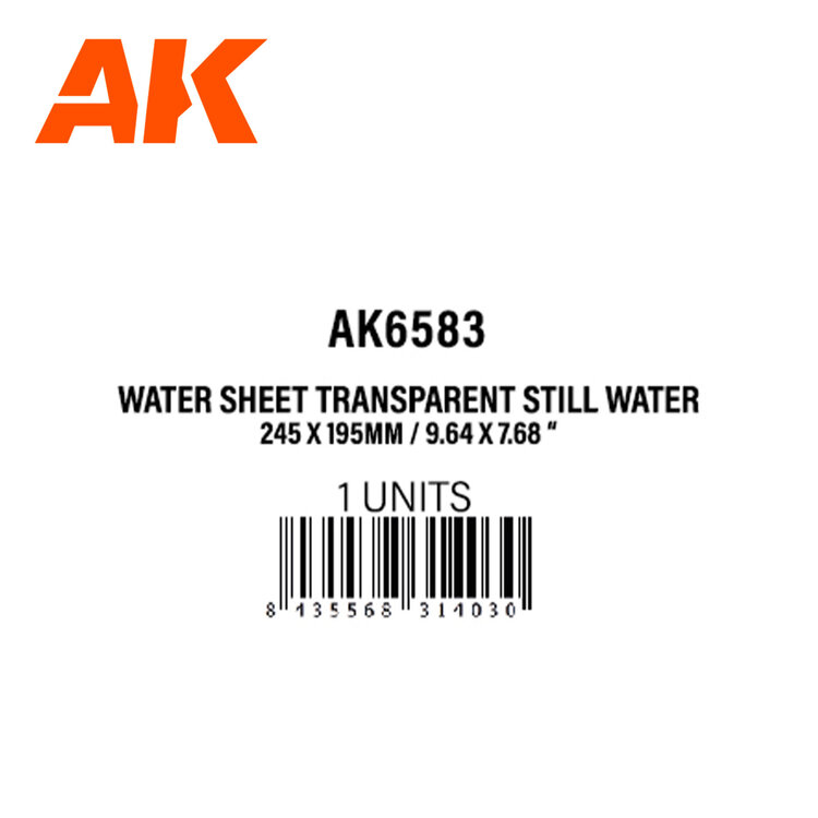 AK Interactive AK Interactive: Textured Styrene Sheet - Water Sheet Transparent - Still Water - 245 x 195mm (1 Unit)