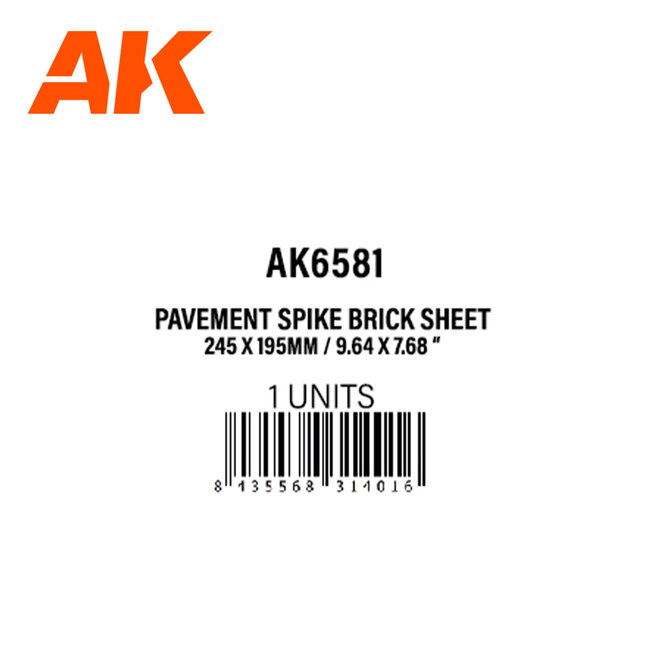 AK Interactive AK Interactive: Textured Styrene Sheet - Pavement Spike Brick - 245 x 195mm (1 Unit)