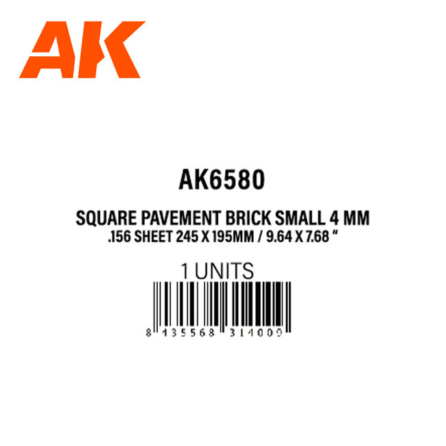 AK Interactive AK Interactive: Textured Styrene Sheet - Square Pavement Brick Small  - 0.4mm - 245 x 195mm (1 Unit)