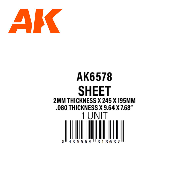 AK Interactive AK Interactive: Styrene Sheet - 2.0mm - 245 x 195mm (1 Unit)