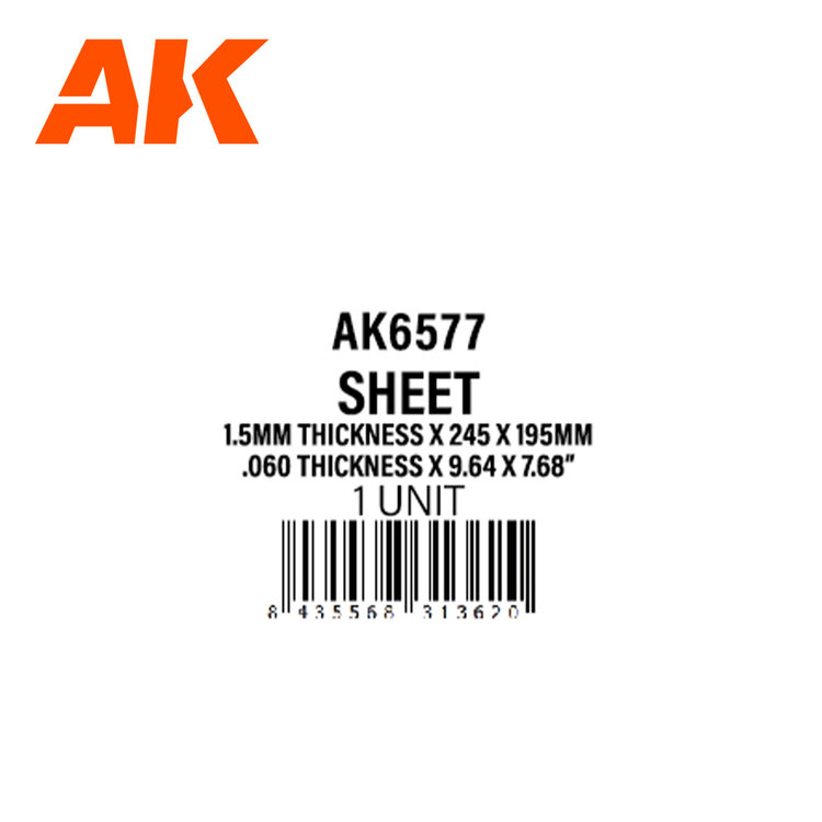 AK Interactive AK Interactive: Styrene Sheet - 1.5mm - 245 x 195mm (1 Unit)