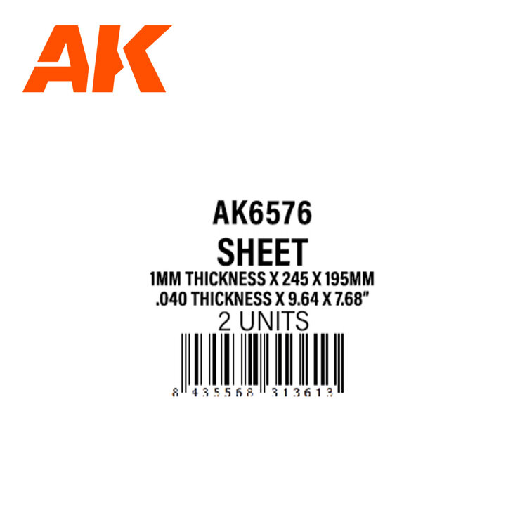 AK Interactive AK Interactive: Styrene Sheet - 1.0mm - 245 x 195mm (2 Units)